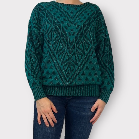 Vintage 1980s Felicia acrylic, green, sparkly, sweater - Picture 1 of 6